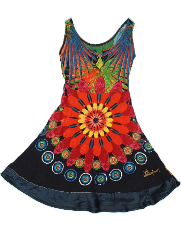 DESIGUAL Womens Graphic A-Line Dress UK 12 Medium Multicoloured Floral Tunics Distressed trendy