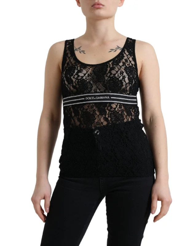 Elegant Lace Tank Top With Logo Stripe strappy tank top