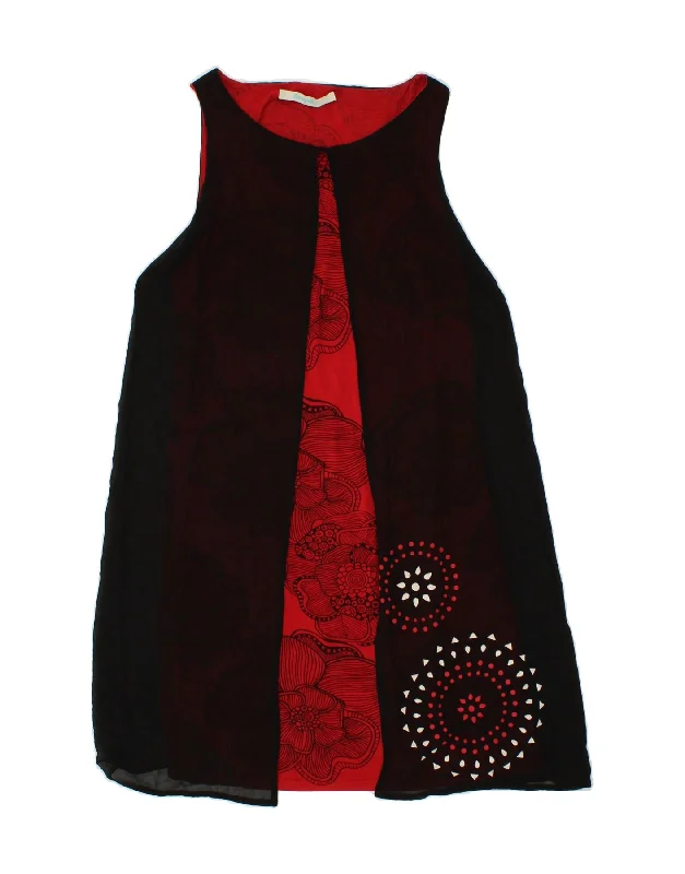 DESIGUAL Womens Graphic Sleeveless A-Line Dress EU 42 Large Black Floral Tunics Vintage classic