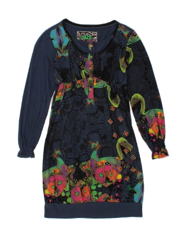 DESIGUAL Girls Graphic Sheath Dress 11-12 Years Navy Blue Floral Tunics Favorite customer