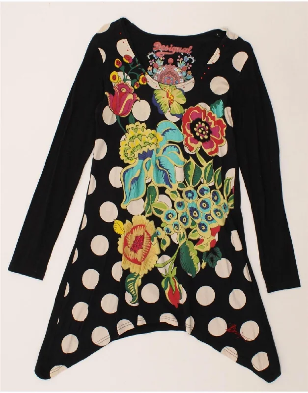 DESIGUAL Womens Long Sleeve Tunic Dress UK 14 Large Black Floral Tunics New arrival