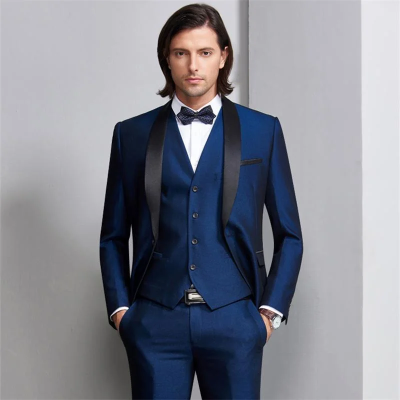 Shawl Collar Tuxedo 3 Piece Suit Fashionable Embroidered Shawl