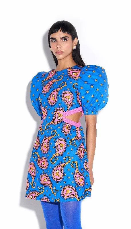 Cat nap - Side Cut-out dress in Blue Paisley print Tunics Trendy modern