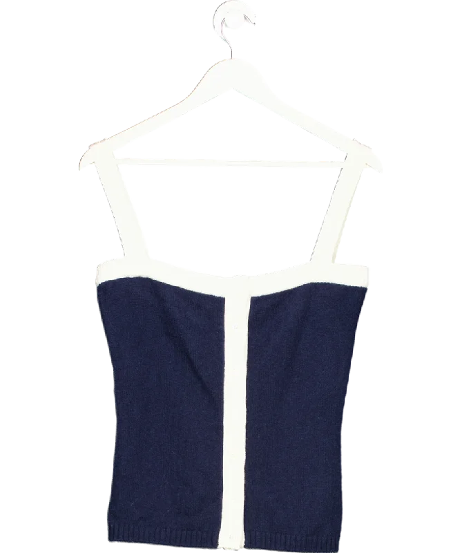 Cloeys Blue Cashmere Tank Top Navy & White UK XS trendy tank top