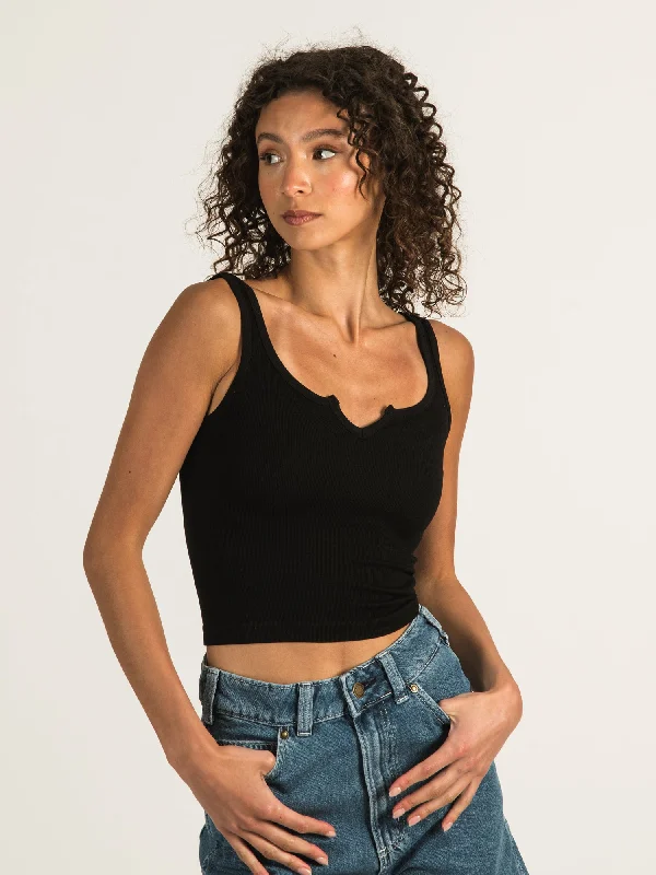 DYNAMIC RIB CENTER CUT CROP TANK  - CLEARANCE cotton tank top