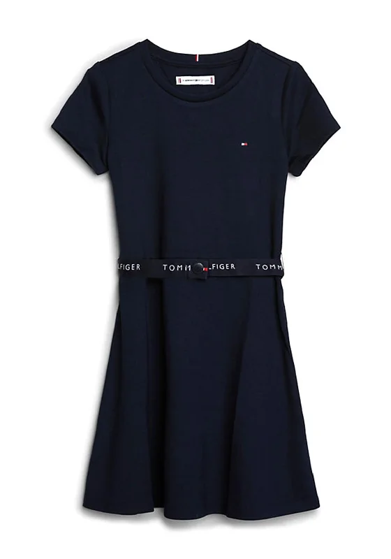 Tommy Hilfiger Girl Essential Belted Skater Dress, Navy Tunics Travel practical