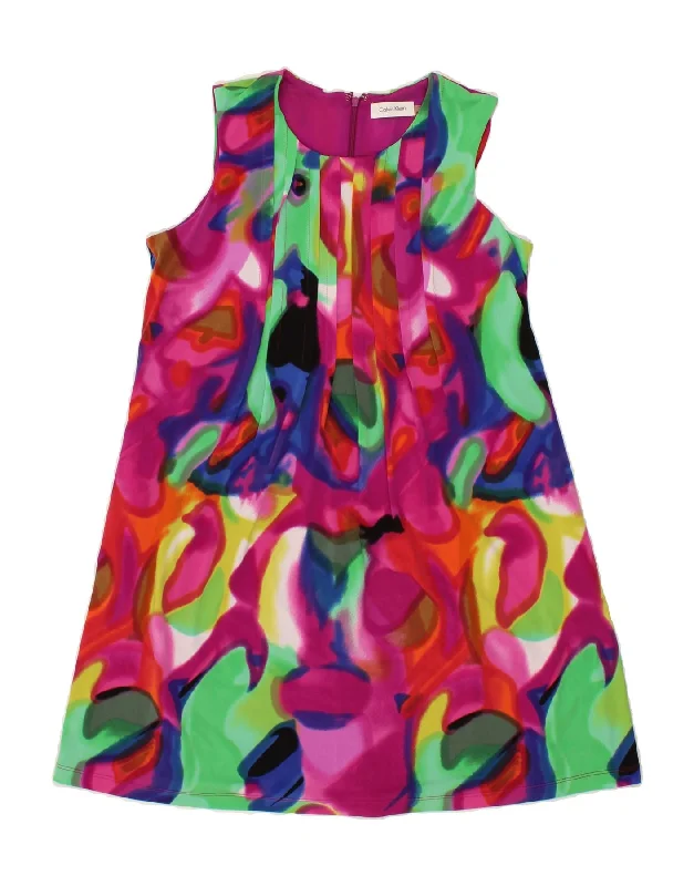 CALVIN KLEIN Womens Abstract Pattern A-Line Dress US 4 Small Multicoloured Tunics Practical easy-care