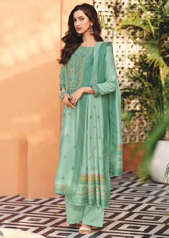 Green Winter Pashmina Woolen Suit Dress Material for Ladies Tunics Solid Classic