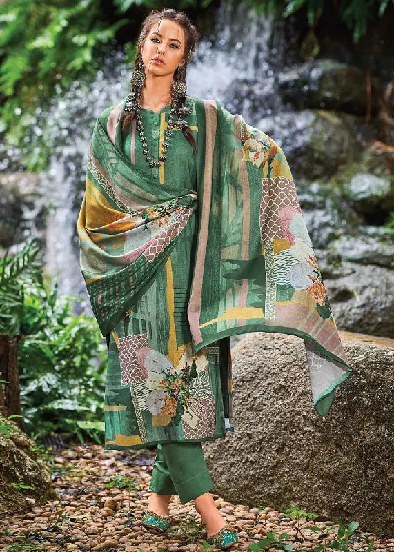 Kilory Pashmina Printed Green Women Winter Suit Dress Material Tunics Occasion special