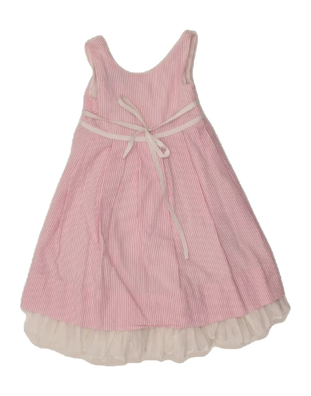 RALPH LAUREN Girls Sleeveless A-Line Dress 3-4 Years Pink Pinstripe Cotton Tunics Chic elegant