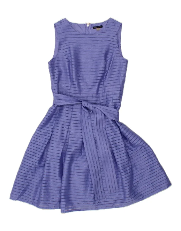 TOMMY HILFIGER Womens Sleeveless A-Line Dress US 10 Large Purple Striped Tunics Stylish elegant