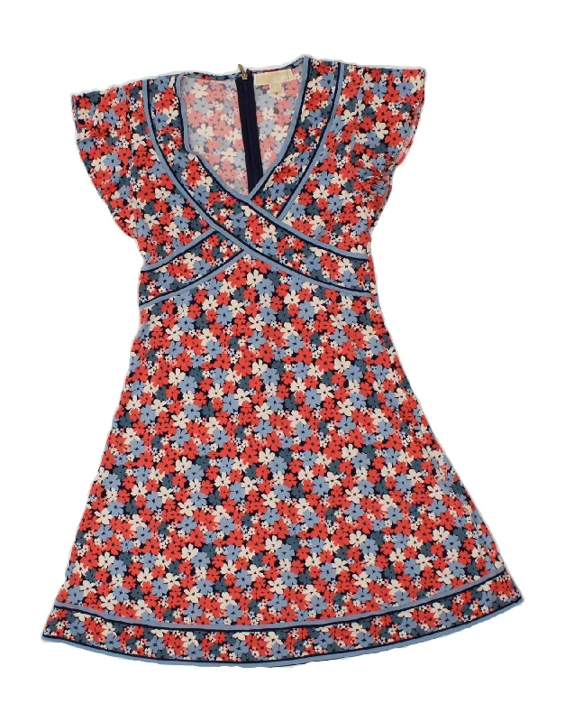 MICHAEL KORS Womens A-Line Dress UK 8 Small Blue Floral Tunics Fashionable chic