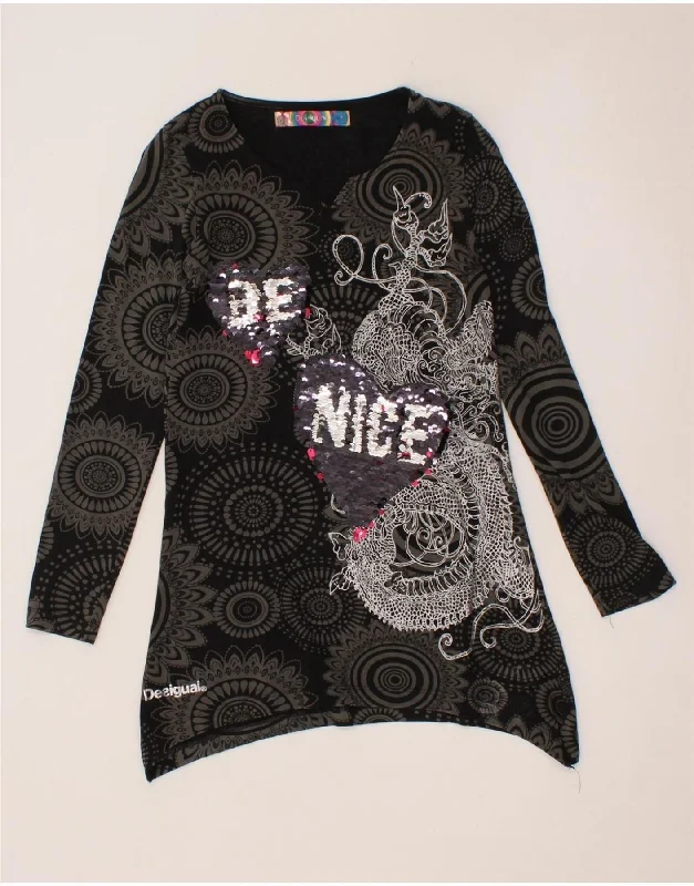 DESIGUAL Girls Graphic Tunic Dress 11-12 Years Black Paisley Heart Tunics Top rated