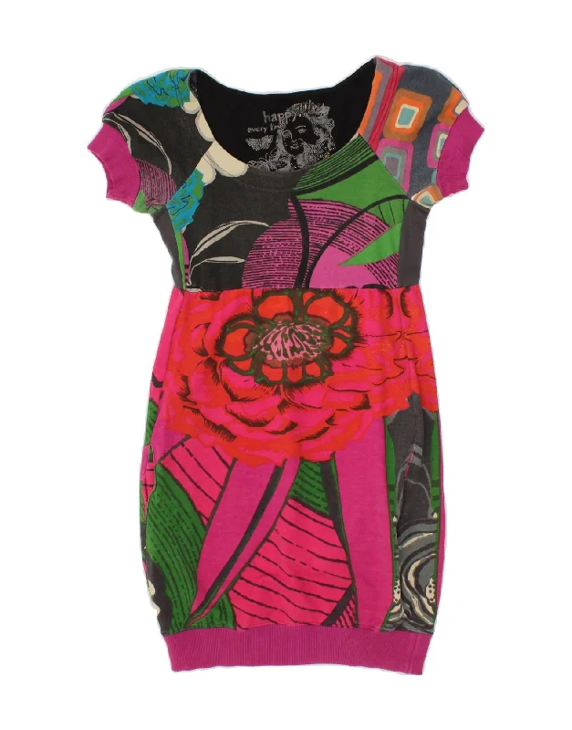 DESIGUAL Womens Bubble Dress UK 6 XS Multicoloured Floral Cotton Tunics Fleece cozy