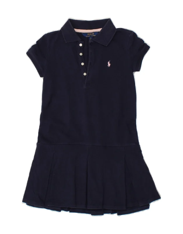 POLO RALPH LAUREN Girls Polo Dress 5-6 Years Navy Blue Cotton Boatneck Modish Everyday