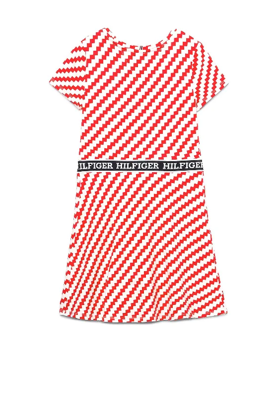 Tommy Hilfiger Girl Jagged Stripe Dress, Fierce Red Tunics Office stylish