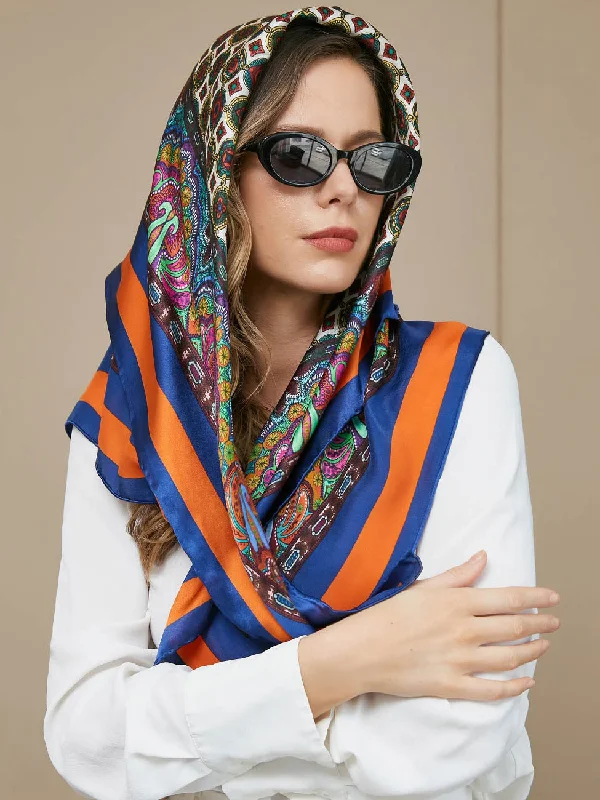 Pure Silk Bohemian Square Scarf / Shawl 86x86cm Stylish Wool Shawl Wrap