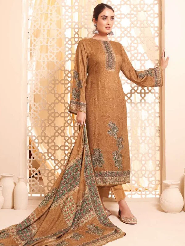 Brown Unstitched Pashmina Winter Salwar Suit Dress Material for Women Tunics Winter warm