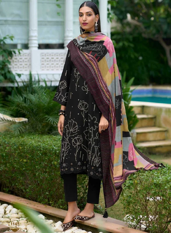 Black Unstitched Pashmina Winter Suit Dress Material with Fancy Embroidery Tunics Essential wardrobe