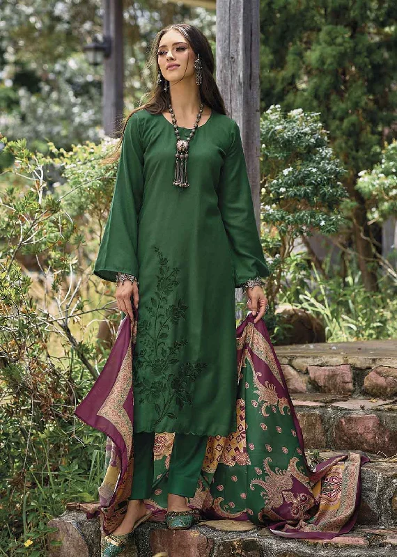 Pure Pashmina Unstitched Green Women Winter Suit Dress Materials Tunics Bridal satin