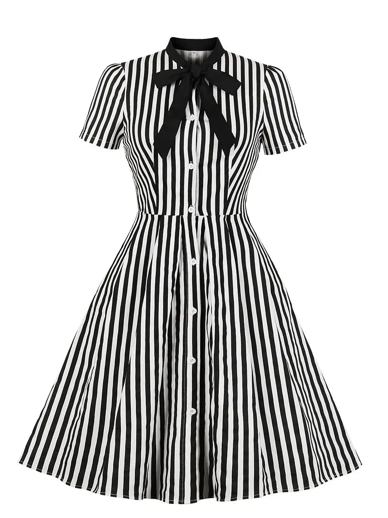 Retro Stripes Print Dress Tunics Essential wardrobe