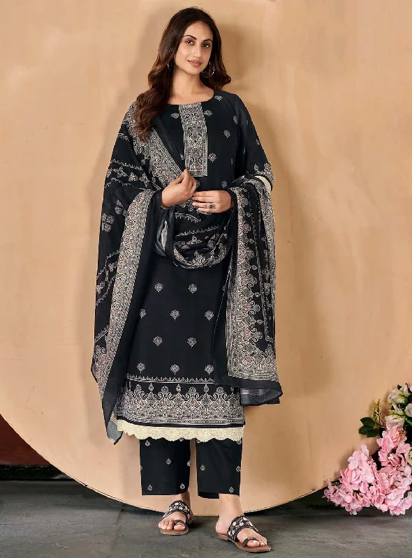 Black Unstitched Pashmina Winter Suit Dress Material for Women Tunics Luxurious high-end