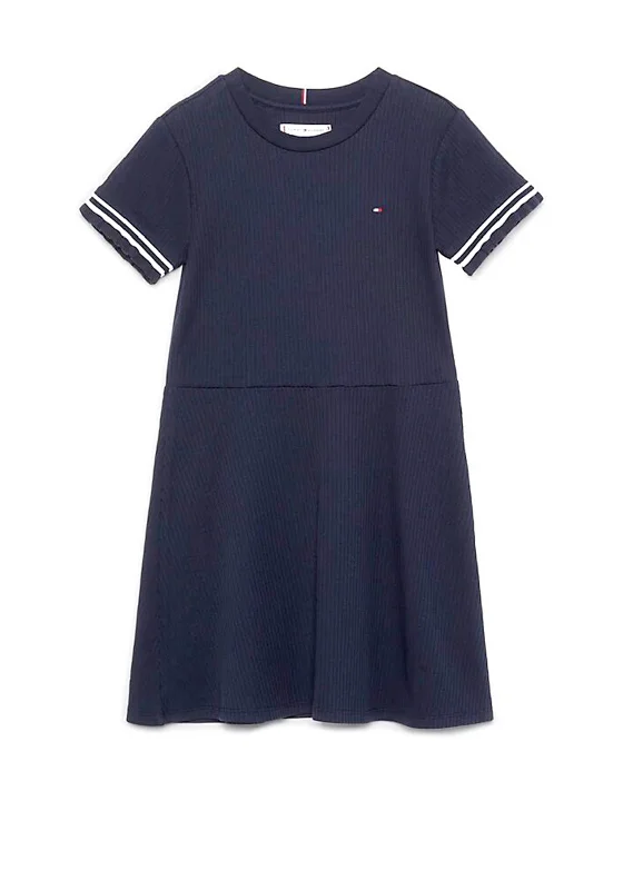 Tommy Hilfiger Girl Essential Ribbed Dress, Navy Tunics Wedding white