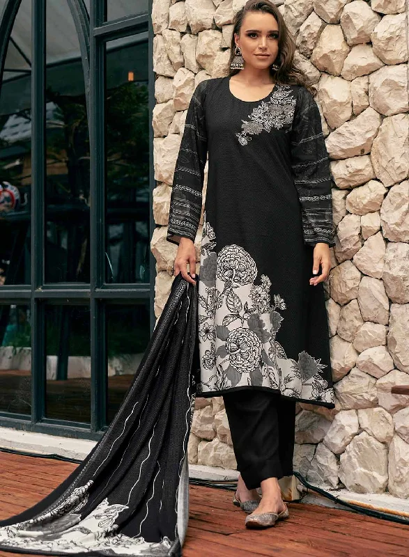 Women's Black Pashmina Unstitched Winter Salwar Suit Dress Material Off-the-shoulder Chic Trendy