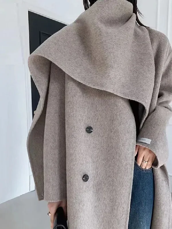 2023 Spring And Winter New Shawl Scarf Collar Double-breasted Solid Color Women's Double-sided Woolen Belt Coats 2R4921 Comfortable Plaid Shawl Wrap