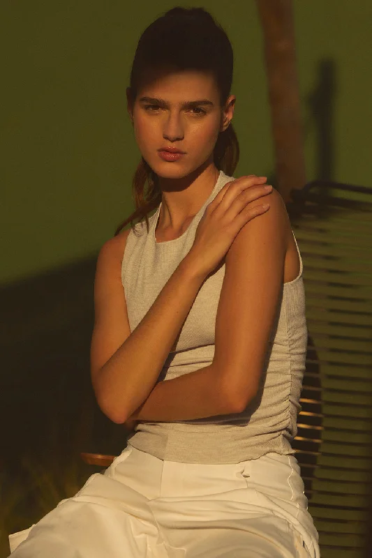 Ribbed En Pointe Tank - Oatmeal Heather metallic tank top
