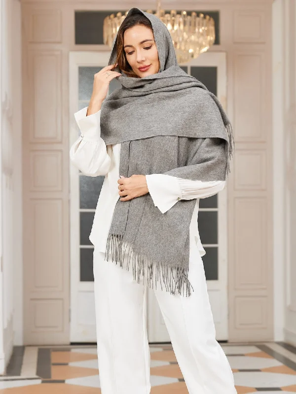 Pure Wool Scarf Shawl w/ Fringed Decoration 200x70cm/79 Classic Knit Shawl Wrap