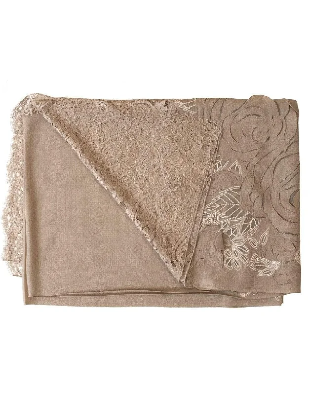 Cutout Rose Lace Border Shawl Soft Summer Shawl Wrap