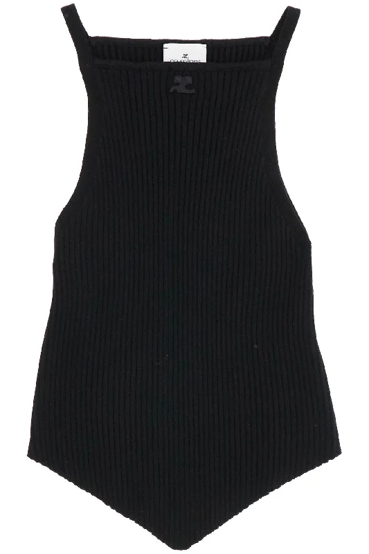 Ribbed Knit Tank Top With Pointed Hem flowy tank top