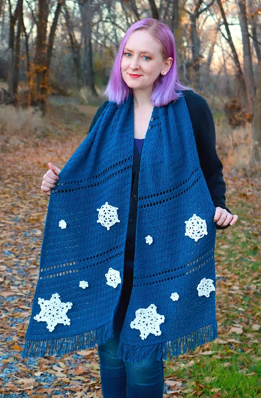 Crochet Kit - Crystal Snowflakes Shawl Cozy Wool Shawl Scarf