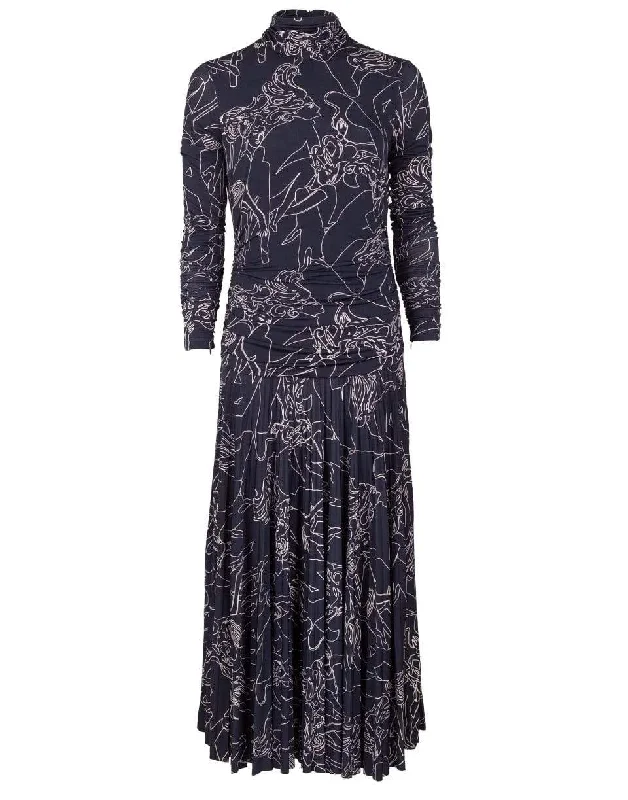 Midnight Long Sleeve Pleated Print Dress Tunics Practical durable