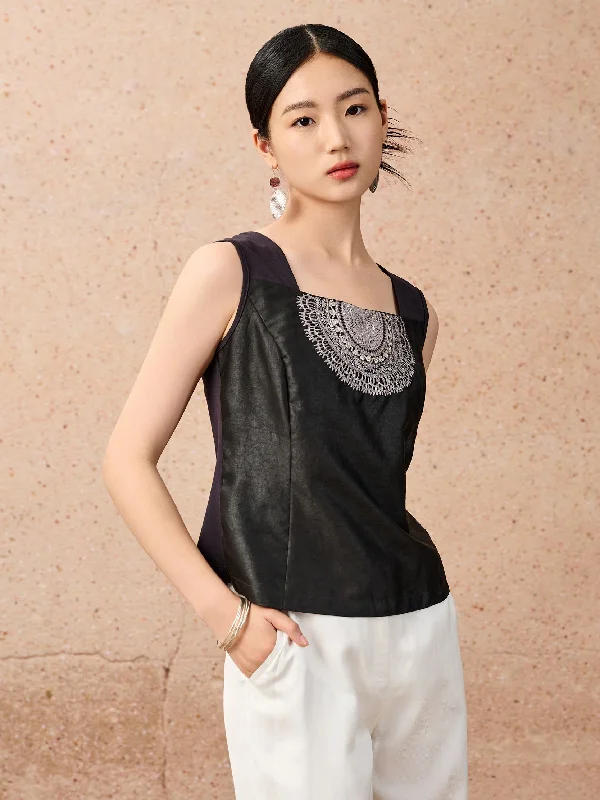 Embroidered Gambiered Guangdong Silk Tank Top lavender tank top