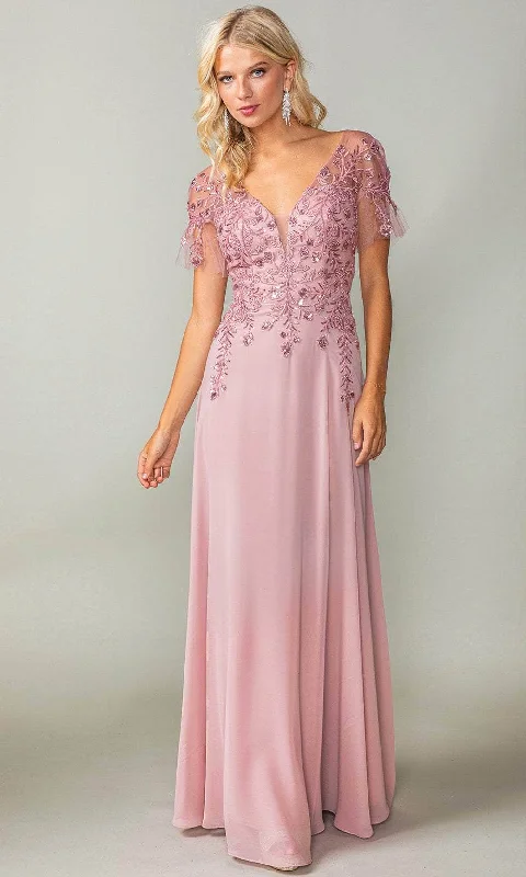 Dancing Queen 4378 - Sheer Sleeve Embroidered Prom Dress Tunics Luxurious premium