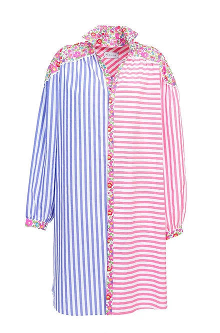 Marshmallow Dress in Pink and Purple Stripe Off-the-shoulder Chic Trendy