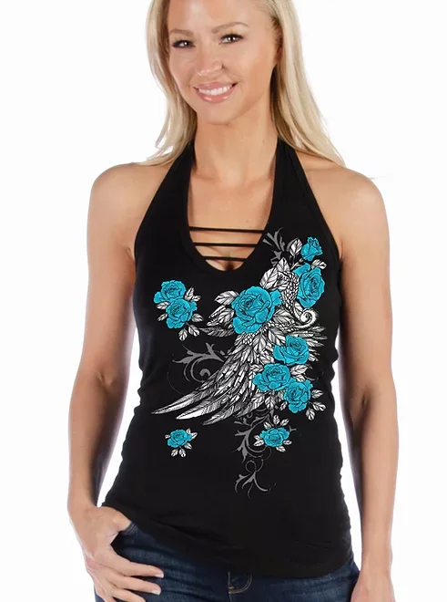 Liberty Wear Collection Tops: Tank Devilish Blossomed Elegance crew neck tank