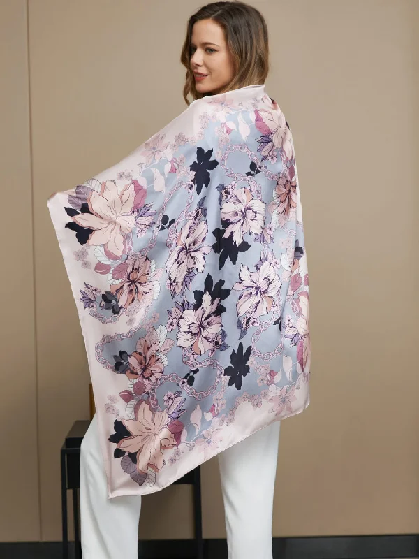 Pure Silk Floral Pattern Square Scarf / Shawl 86x86cm Fashionable Wool Shawl Cape