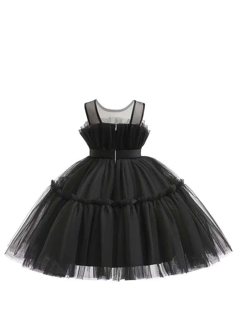 Elegant Black Mesh Ruffled Sleeveless Princess Dress - Youth Tunics Timeless classic