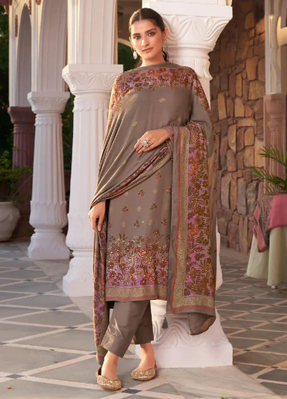 Unstitched Pashmina Brown Winter Salwar Suit Dress Material for Women Tunics Fleece cozy