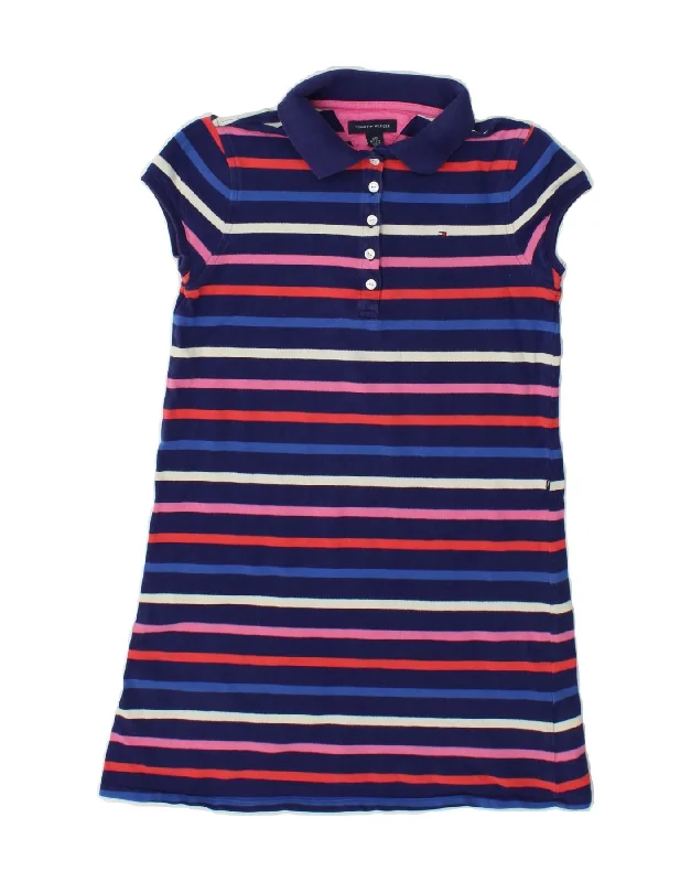 TOMMY HILFIGER Girls Polo Dress 12-13 Years Large Navy Blue Striped Cotton Maxi Flowy Bohemian