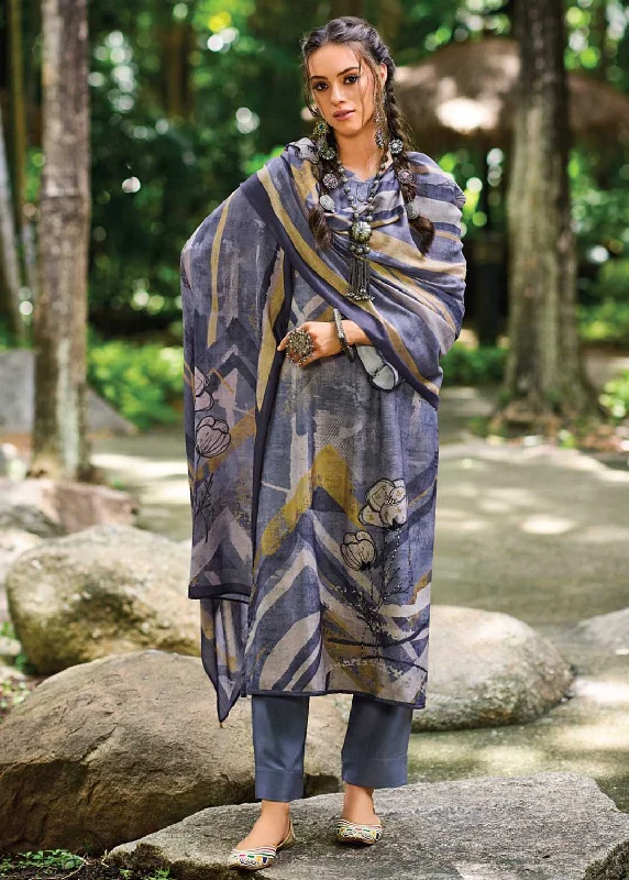 Kilory Pashmina Printed Blue Women Winter Suit Dress Material Tunics Seasonal trendy