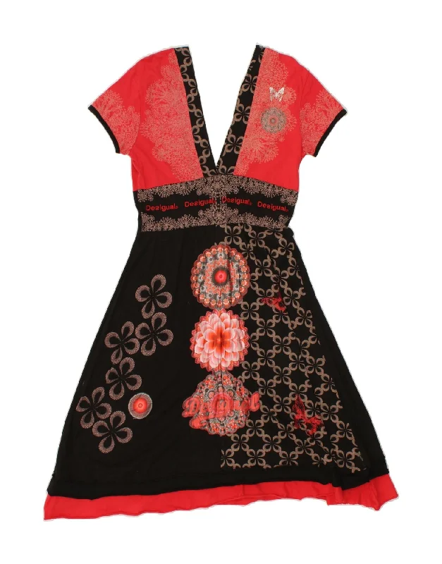 DESIGUAL Womens Graphic A-Line Dress UK 12 Medium Black Floral Cotton Tunics Exclusive limited