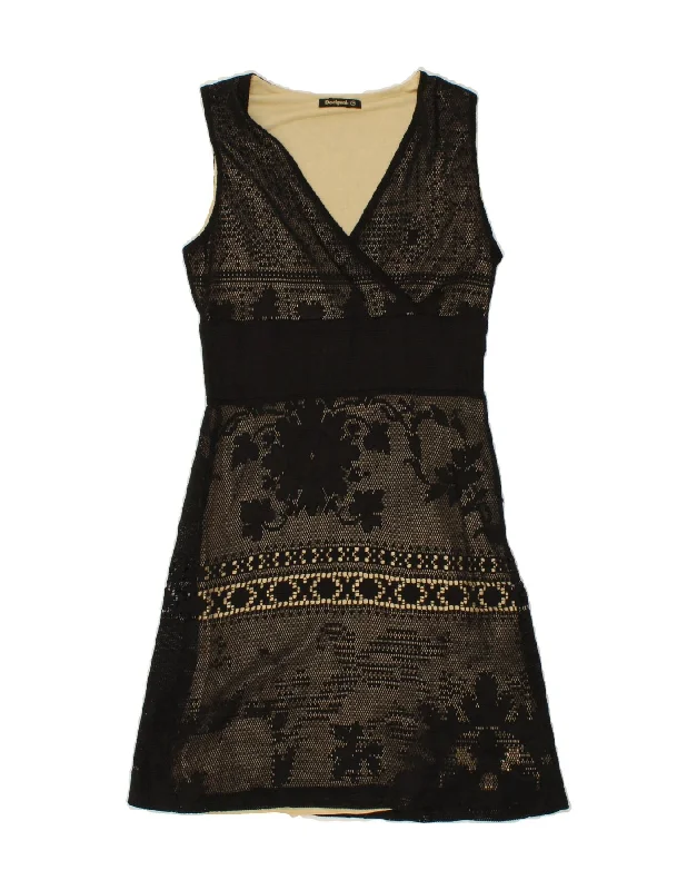 DESIGUAL Womens Sleeveless A-Line Dress UK 12 Medium Black Floral Tunics Sale discount