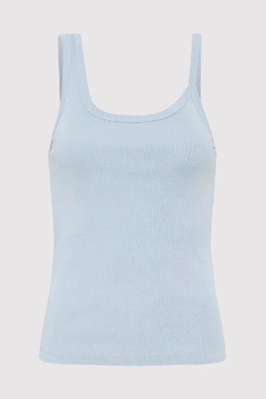 ORGANIC COTTON ASYMM TANK-STONE BLUE black tank top