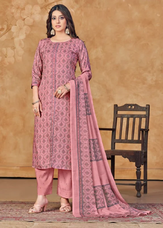 Rivaa Pink Pashmina Unstitched Winter Suit Dress Material for Ladies Cowl Neckline Elegant