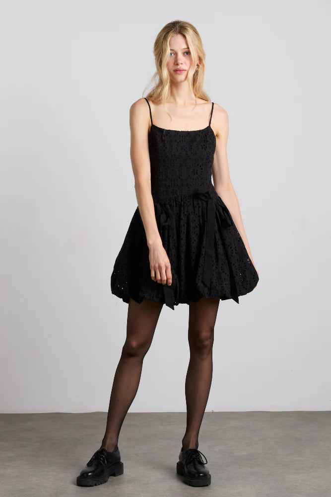 Penelope Embroidered Bubble Hem Dress - Black Broderie Tunics Long Elegant