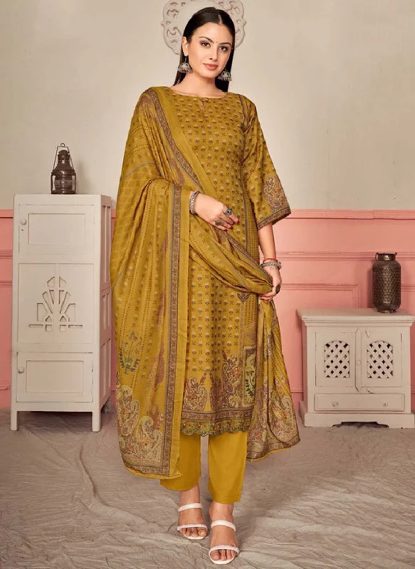 Yellow Unstitched Pashmina Winter Suit Dress Material for Women Tunics Velvet soft